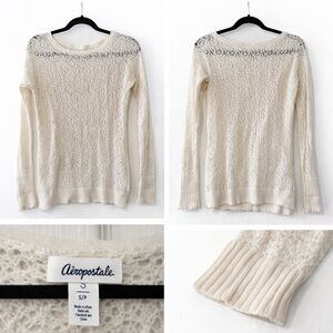 🤍 Aeropostale Cream Lace Knit Sweater – Size Small